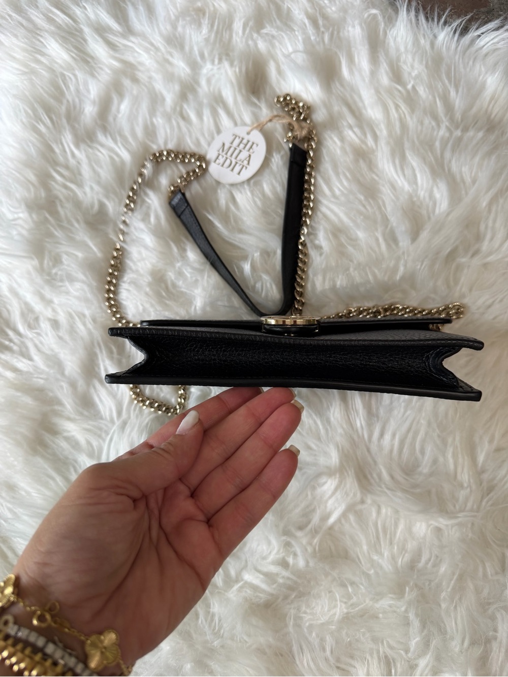 GUCCI INTERLOCKING G WALLET ON CHAIN Grained Leather - Picture 9 of 12
